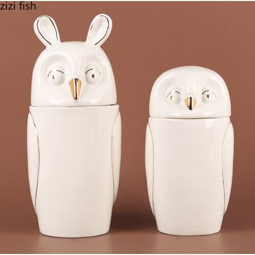 Creative White Owl Ceramic Storage Jar Cute Animal Candy Jewelry Storage Bottle Porcelain Crafts Home Decoration Accessories New