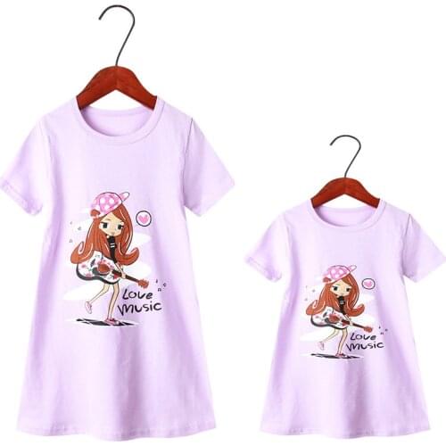 Mother Daughter Dresses Summer Cotton Family Matching Outfit Cartoon Dressing Gown Matching Pajamas Short-sleeves Girl Sleepwear