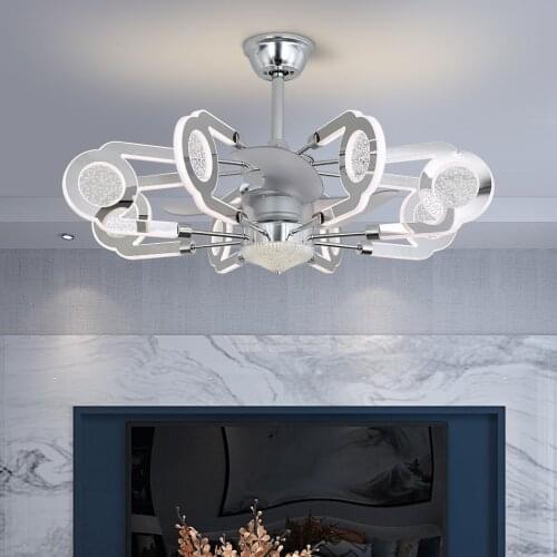 Light luxury leafless fan chandelier crystal living room lamp simple dining room bedroom lighting electric fan integrated ceilin