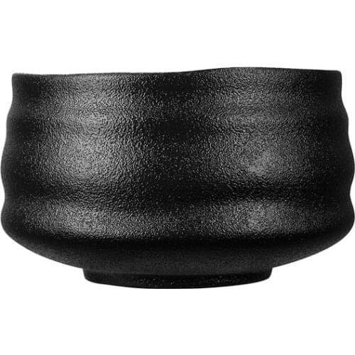 Fashion Crude Matte Black Japanese Ceramic Chawan Kiln Glazed Handcrafted Matcha Bowl Whisk Holder Set