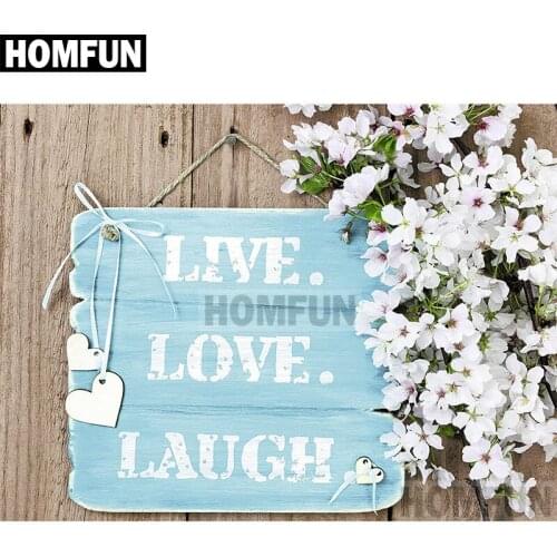 HOMFUN Full Square/Round Drill 5D DIY Diamond Painting "Live Love Laugh" Embroidery Cross Stitch 5D Home Decor Gift A02093