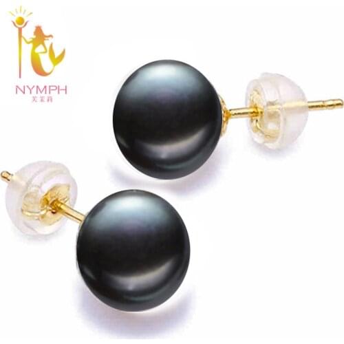 [NYMPH] Pearl Jewelry 18K Gold Pearl Earrings Natural freshwater Pure Au750 Yellow Gold Stud Wedding Earrings For Love[E242]
