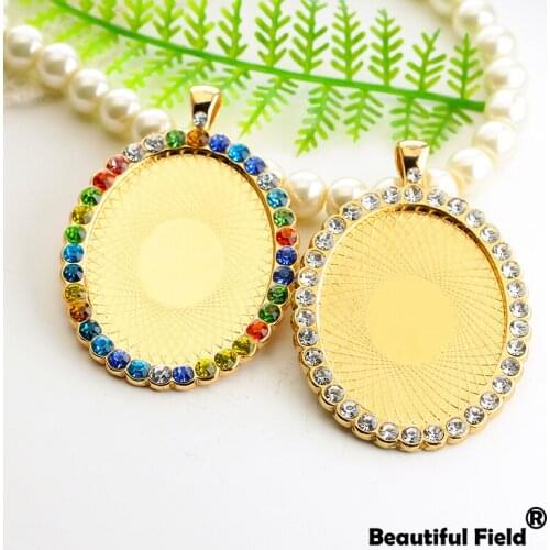 2pcs Fit 30x40mm Oval Cabochon Settings KC Gold White K Color Plated Cameo Base Blank Tray Zinc Alloy Set With Diamonds