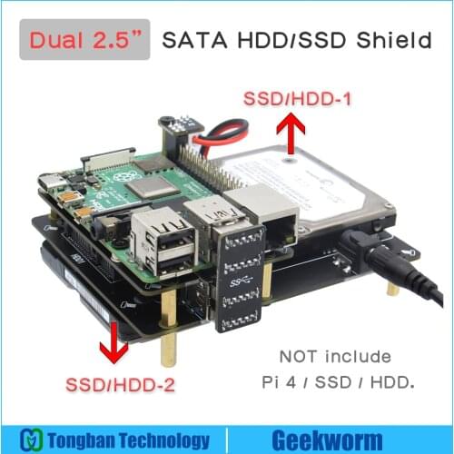 Raspberry Pi 4 Dual 2.5" SATA HDD/SSD Shield X883 for Raspberry Pi 4 Model B 8GB/4GB/2GB