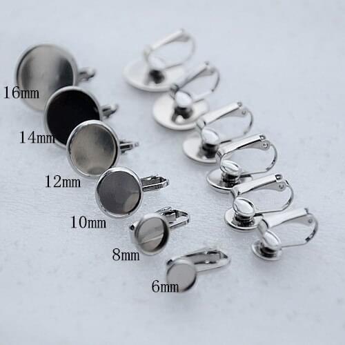 Stainless Steel Non-pierced Clip Back Clip on Earrings Base Round Curved Smooth Bezel Cabochons Children Kids Earring Findings