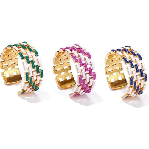 SRCOI Vintage Hollow Geometric Crossed Lattice Enamel Rings Women Minimalist Open Adjustable Metal Stackable Rings New Arrive