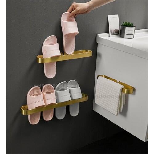 Punch-free Bathroom Slippers Rack Space Aluminum Wall Hanging Rack Toilet Simple Polished Storage Racks Anti Oxidation