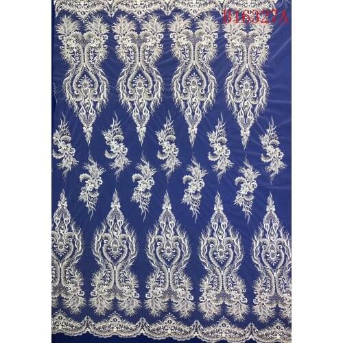 B16367A Havry Ivory Beaded Embroidery Lace Wedding Dress Fabric, Nigerian Textile African Trimming Lace 5Yards/ lot