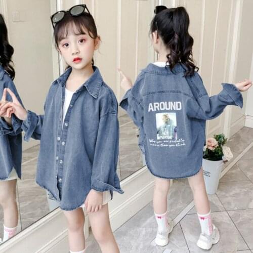 Spring Jeans Kids Coat Fashion Children Blouse Jackets Autumn Korean Baby Girls Long Coats Denim Tops Outerwear Clothes 4-14 Yrs