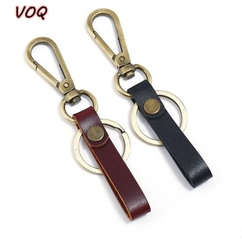 VOQ Vintage Metal Lobster Clasp with Cowhide Genuine Leather Key Chain Waist Hanging KeyChain Best Gift Key Ring Jewelry