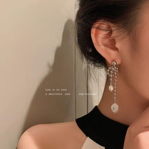 Pearl Cold Wind Earrings Korean Fashion Simple Long Earrings Trendy Design Earrings for Women Jewelry Wholesale