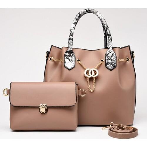 Weysfor 2021 Women Tote Bag 2 Pcs / Set Fashion PU Metal Chain Leather Ladies Handbag Serpentine Messenger Shoulder Bag Wallet