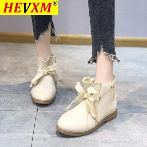 2020 New Fashion Womens Ankle Boots Lace-Up Round Toe Flat with Womens Shoes Keep Warm Comfortable Casual Shoes Botas Mujer