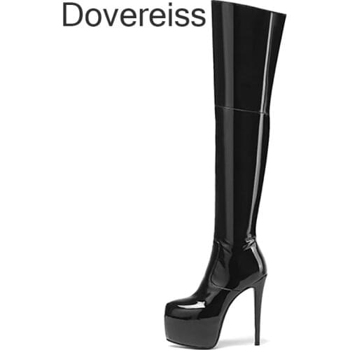 Dovereiss Fashion Female Boots Winter Sexy Zipper Goth Waterproof Elegant Clear Heels Over The Knee Boots 42 43 44 45