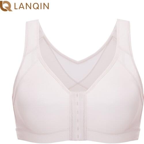 Womens Full Coverage Wire Free Non-padded X-shape Back Support Front Closure Bra