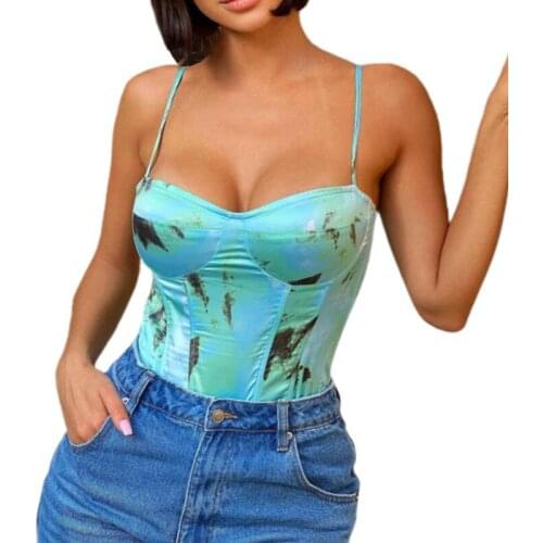 Womens Sexy Cami Tops, Trendy Sleeveless Backless Spaghetti Strap Tie Dye Print Slim Fit Camisole Summer 2021
