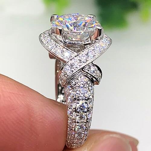 14K Au585 White Gold Women Wedding Party Engagement Ring 1 2 3 4 5 Carat Round Moissanite Diamond Ring Ribbon Trendy Luxury