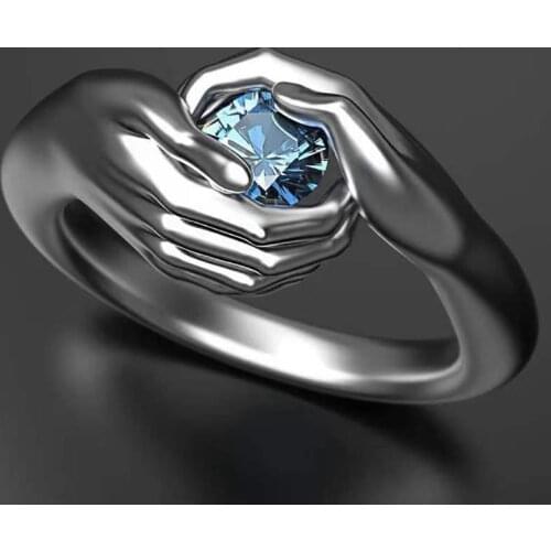 Fairy Feather Wings Ring Ladies Hands Hug Blue Gem Ring Charm Fashion Punk Rings for Men Women Lover Gift Anillo Mujer Vintage