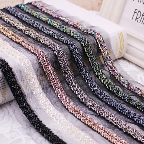 1Yards/Lot Beaded Lace Ribbon Tape Lace Fabric Trim Embroidery Collar Decoration African Cotton Lace Fabric Net Cord for Sewing