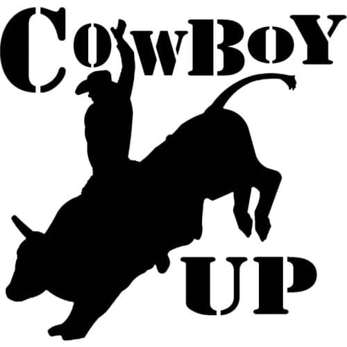 11.8CM*11.4CM Cowboy Up Country Horse Cowboy Farm Bull Riding Decal Sticker Car Styling Sticker Accessories Black/Sliver C8-0716