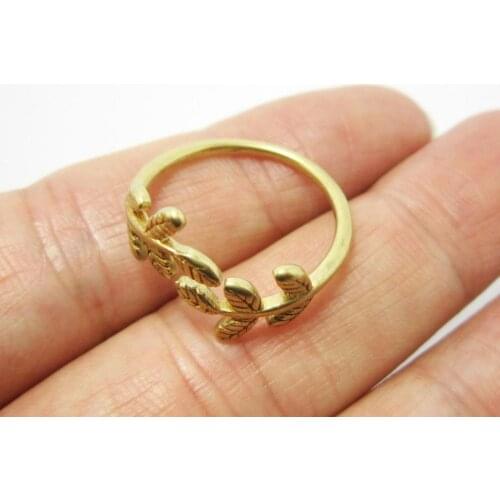 Brass Rings Leaf finger rings 21mm Boho brass twig rings adjustable ring branch leaves R857