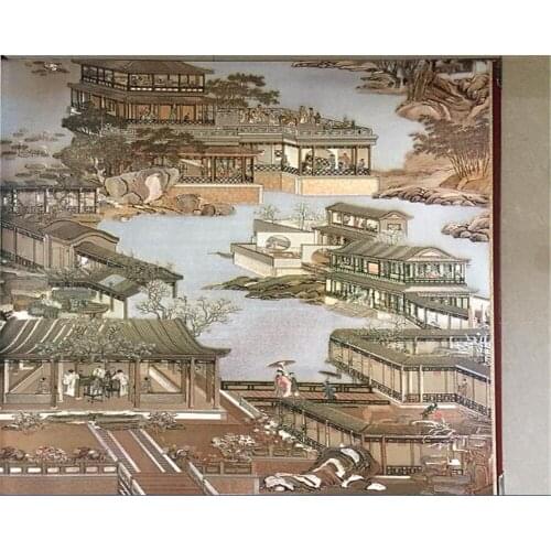 Beibehang Qingming Shanghe 3D wallpaper landscape natural silk fiber gold restaurant classical Chinese decorative wallpaper