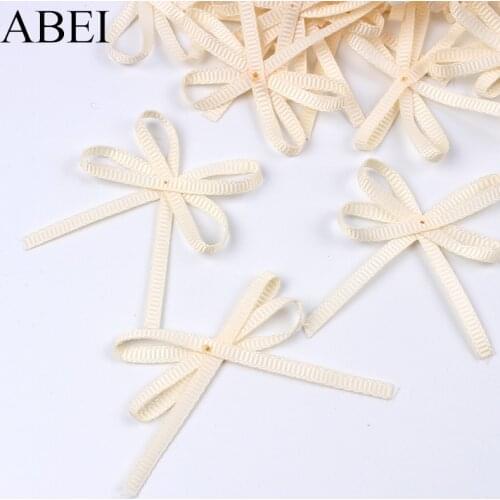 50pcs/lot Beige Satin Ribbon Bow for Gift Cards Decoration DIY Handmade Bow Ties Wedding Party Decoration