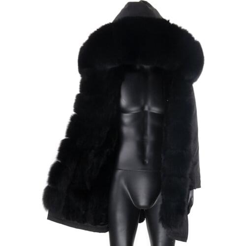 7XL Waterproof Men Coat Winter Jacket Warm Long Rabbit Fur Liner Coats Man Parkas Natural Fox Fur Outerwear Streetwear