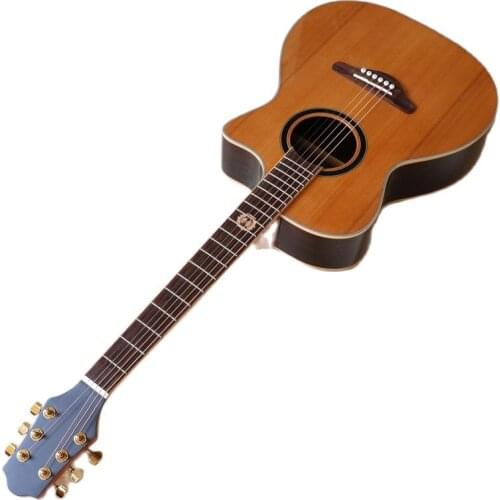 High gloss solid red cedar 40 inch acoustic guitar 6 string cutaway design folk guitar rosewood back and side with birds inlays