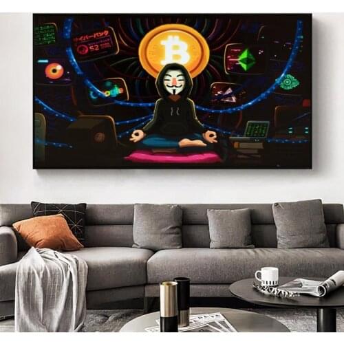 Bitcoin Anonymous MeditationArt Painitngs on the Wall Art Posters and Prints Modern Art Pictures Home Decor
