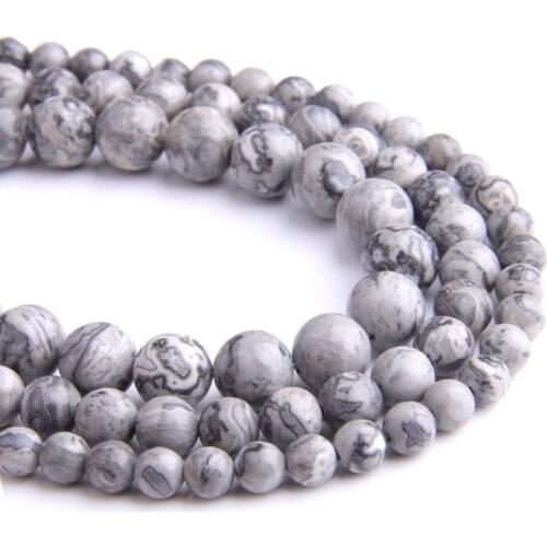 Natural Grey Gray Map stone beads Wholesale natural Round stripe gem Jaspers Stone loose 8 mm beads Jewelry Making DIY Bracelet