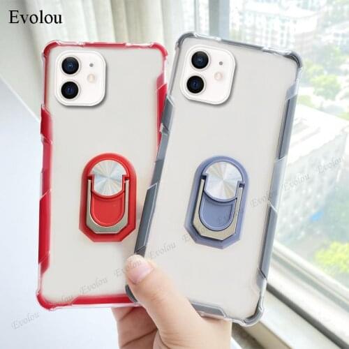 For iphone 12 11 Pro Max XS XR Magnetic Ring Holder Shockproof Case For iphone 12 mini 8 7 6 Plus Acrylic Transparent Back Cover