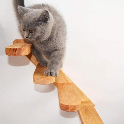 Entertainment Four-layer Ladder Installable Stand Solid Wood Cats Wall Mount Staircase Ladder Climbing Step Shelves Pet Play Toy
