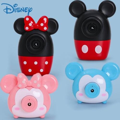 Disney Girls Cute Bubble Blower Machine Toys Mickey Minnie Mouse Automatic Bubble Machine Children Outdoor Toys Baby Bath Toys