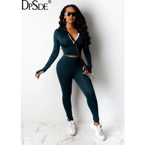 DPSDE Black Household Women Two Pieces Pants Set Autumn Full Sleeve Casual Crop Clothes With Hat New 2020 Bodycon Long Pants