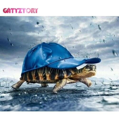 GATYZTORY Turtle in a Hat Full Square/Round Diamond Painting Kit Animals Embroidery Diamond Mosaic Sale Rhinestone Picture