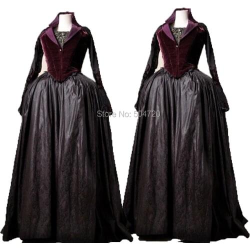 Tailored!Royal Purple Printing long sleeves Duchess Queen Marie Antoinette Period Masquerade Theatre Civil war Gown dress HL-230