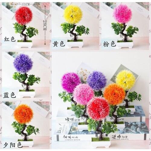 11x28cm Artificial Green Small Tree Potted Bonsai Fake Flower Grass Ball Plants Bonsai Christmas Halloween Party Home Decoration