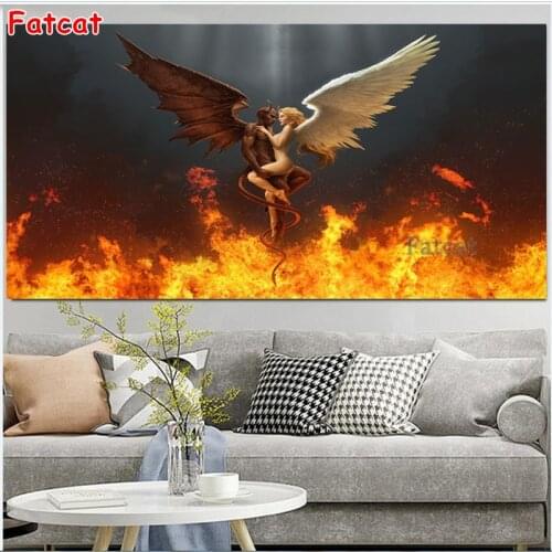 Large size Devil and angel love Diamond Painting Cross Stitch Full Square Round Drill Mosaic diamond embroidery Art PP993