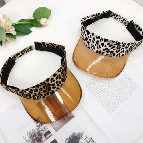 2019 Summer Women Men Sun Hat Leopard Transparent Empty Top Plastic PVC Sunscreen Hat Visor Caps Bicycle Sunshade Hat