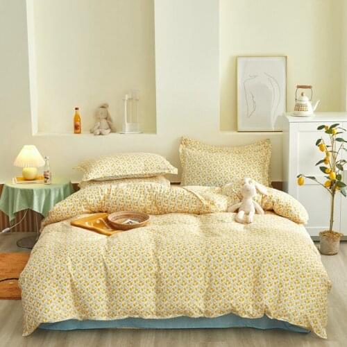 Pastoral Bedding set,220x240 Duvet Cover Set With Pillowcase, 150x200 Quilt Cover, Yellow Flowers King Size Blanket Cover，2020