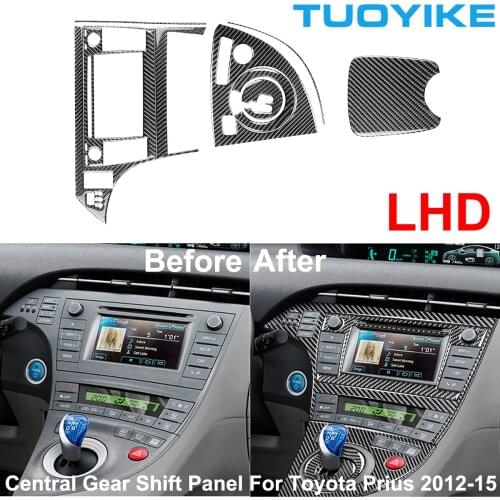 LHD RHD Real Carbon Fiber Console Dashboard Central Gear Shift Panel Trim Cover Navigation FrameSticker For Toyota Prius 2012-15
