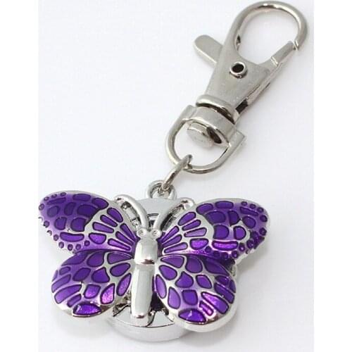 Metal Watch Mini Watches Brand New Fashion Crystal Butterfly Pocket Pendant Key Ring Chain Quartz Dress Watch + Gift Bag GL36K