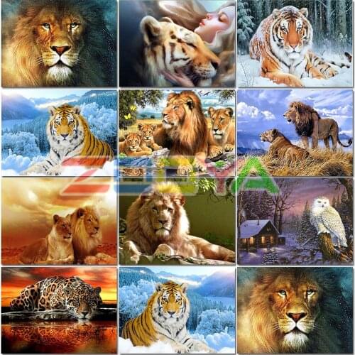 Diy Diamond Mosaic Tiger 5D Cross Stitch Lion Handmade Diamond Art Painting Kits Diamond Embroidery Patterns Rhinestones Decor