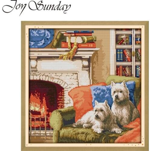Joy Sunday Counted Cross Stitch Kits Warm Family Dogs Animal Crossing 11CT 14CT DMC Aida Fabric Handwork Embroidery Needlework