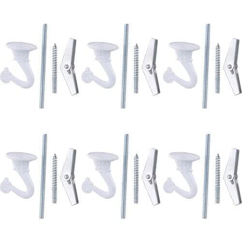 6 Sets Ceiling Hooks Kit Heavy Duty Metal Swag Hanger with Hardware Toggle Wings Durable Hanging Buckles Cavity Wall Fixing Tool