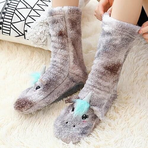 Winter cartoon Women socks slippers Cute Furry home plush warm slippers for grils Wool fleece sleep soft Comfortable floor socks