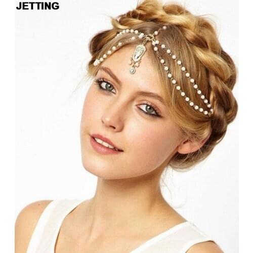 2021 Fashion New Beach Alloy Plated Head Chain Hair Jewelry Tassel Pearl Leaves Bindi hair accesories Indian Boho Headband