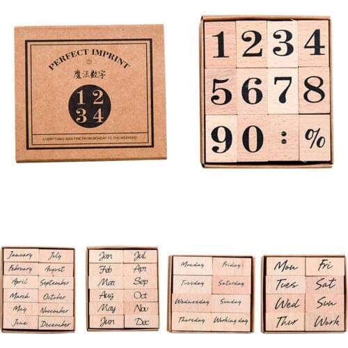New Style Creative 1 Set Stamp Cuboid Wear-resistant Wood Retro Wooden Number Seal for Scrapbooking DIY Stamps Supplies