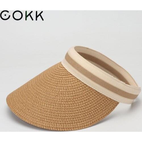 COKK Hats For Women Summer Empty Top Straw Hat Sunshade Sunscreen Beach Sun Hat Female Sun Protect Visor Parent Chid Kids Sunhat